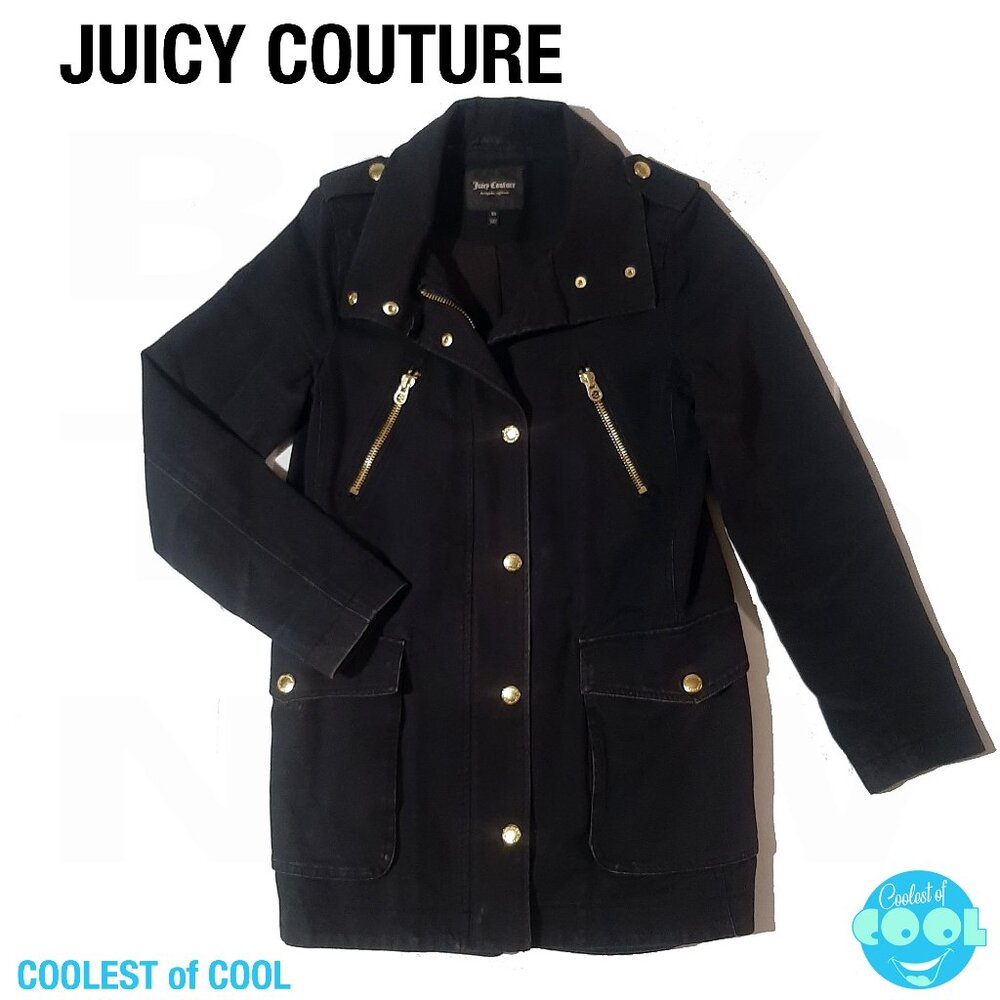 Juicy Couture womens xsmall jacket black denim gold zip up buttons L.A. Y2k xs